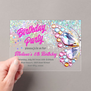 Papillon Gemmes Invitation Anniversaire