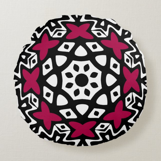 Papillon Géométrique Mandala Coussin Rond (Devant)