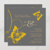 Papillon gris et jaune Faire-part de mariage (Devant / Derrière)