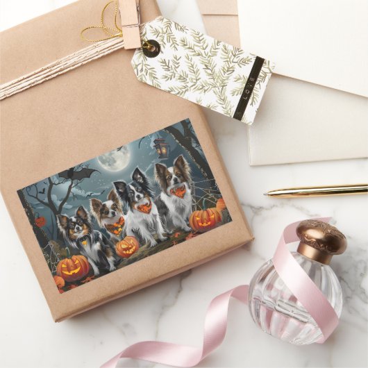 Papillon Halloween Spooky Rechthoekige Sticker (Geschenken)
