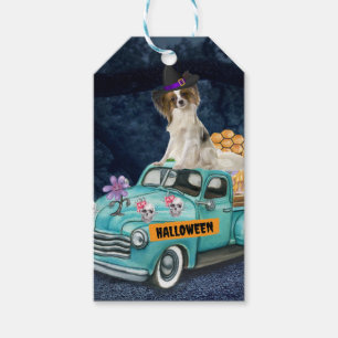 Papillon-hond Halloween-vrachtwagen Schrik Nacht Cadeaulabel