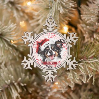 Papillon-hond in kerstmuts Kerstbal Tin Sneeuwvlok Ornament