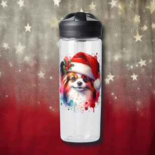 Papillon Hond in Santa Hat Kerstmis Gepersonalisee Waterfles