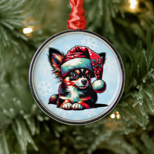 Papillon hond in Santa Hat Kerstmis Metalen Ornament