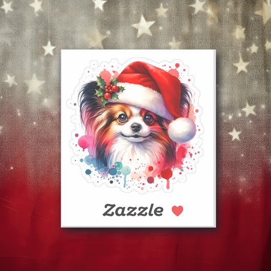 Papillon hond in Santa Hat Kerstmis Sticker