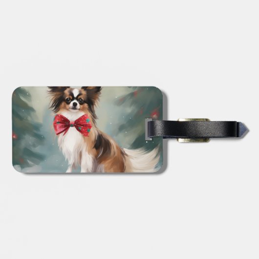 Papillon Hond in Sneeuw Kerstmis Bagagelabel (Achterkant horizontaal)