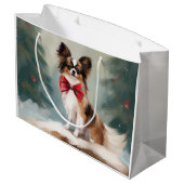 Papillon Hond in Sneeuw Kerstmis Groot Cadeauzakje (Achterkant Gekanteld)