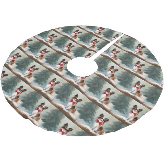 Papillon Hond in Sneeuw Kerstmis Kerstboom Rok (Gekanteld)