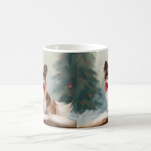 Papillon Hond in Sneeuw Kerstmis Koffiemok (Center)