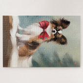 Papillon Hond in Sneeuw Kerstmis Legpuzzel (Horizontaal)