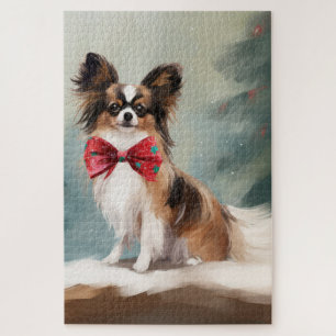 Papillon-hond in Sneeuw Kerstmis Legpuzzel