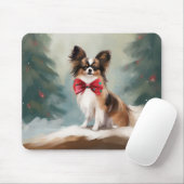Papillon Hond in Sneeuw Kerstmis Muismat (Met muis)