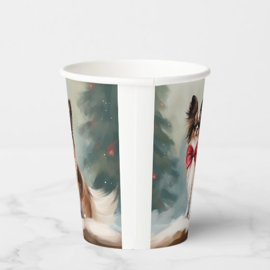 Papillon Hond in Sneeuw Kerstmis Papieren Bekers (Rechts)