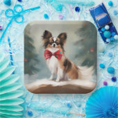 Papillon Hond in Sneeuw Kerstmis Papieren Bordje (Feest)