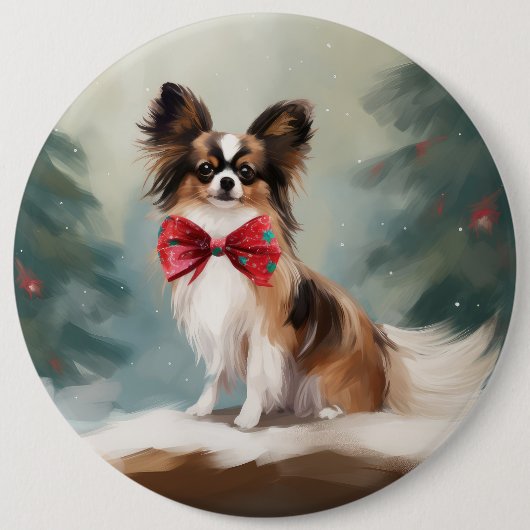 Papillon Hond in Sneeuw Kerstmis Ronde Button 6,0 Cm (Voorkant)