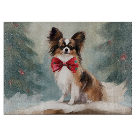 Papillon Hond in Sneeuw Kerstmis Snijplank (Voorkant)