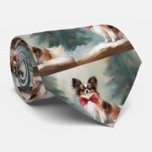 Papillon Hond in Sneeuw Kerstmis Stropdas (Opgerold)