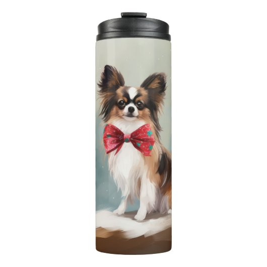 Papillon Hond in Sneeuw Kerstmis Thermosbeker (Voorkant)