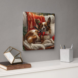 Papillon Hond Kerst Festief Vierkante Klok