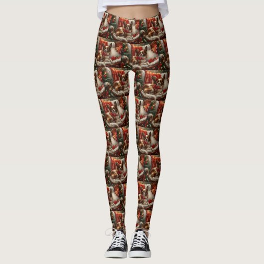Papillon Hond Kerstfeest Leggings (Voorkant)