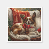Papillon Hond Kerstfeest Servet (Voorkant)