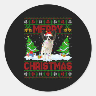 Papillon-hond Kerstmis lelijke trui Grappige kerst Ronde Sticker