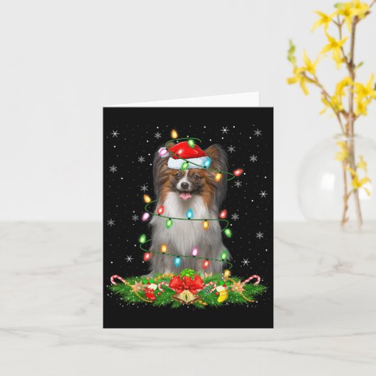 Papillon Hond Kerstverlichting Grappige Kerstman H Kaart (Gele Bloem)