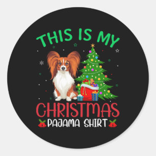 Papillon hond lelijke kerstfeest dit is mijn kerst ronde sticker