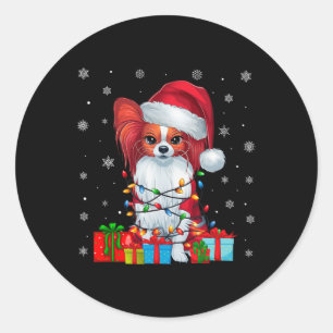 Papillon Hond Lelijke Kerstverlichting Santa Papil Ronde Sticker