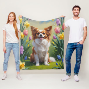 Papillon-hond lente bloemen schilderij fleece deken
