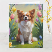 Papillon-hond lente bloemen schilderij kaart (Gele Bloem)