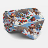 Papillon hond loopt in de sneeuw met kerst Pet Stropdas (Opgerold)