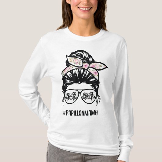 papillon hond maffie bun haar bril papillon m t-shirt (Voorkant)