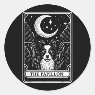 Papillon Hond Moeder Tarotkaart Vintage Halve Maan Ronde Sticker