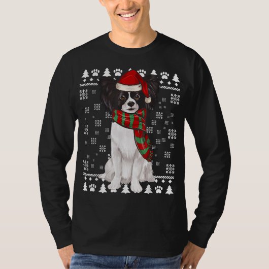 Papillon Hond Santa Hoed Xmas Lelijke Kerstmis T-shirt (Voorkant)