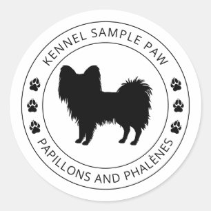 Papillon-hond Silhouette Met Pootafdrukken En Aang Ronde Sticker