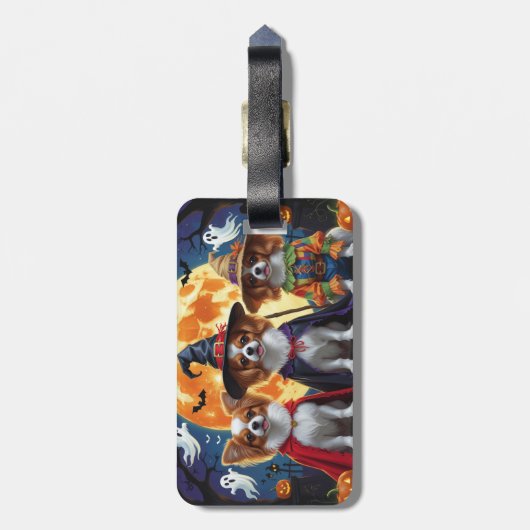 Papillon Honden Pompoen Halloween Grappig Bagagelabel (Achterkant verticaal)