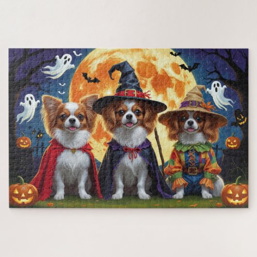 Papillon Honden Pompoen Halloween Grappig Legpuzzel (Horizontaal)