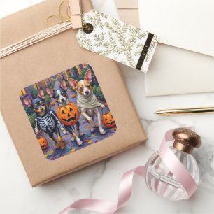 Papillon Honden Trick-or-Treating Halloween Kostuu Vierkante Sticker