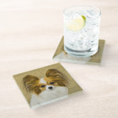 Papillon (Hound Tri) schilderen - Oorspronkelijke  Glazen Onderzetter (Schuin)