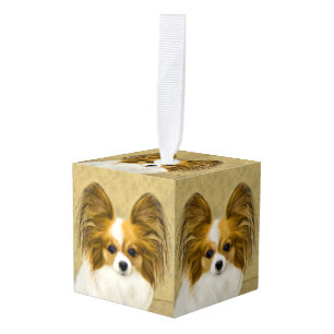 Papillon (Hound Tri) schilderen - Oorspronkelijke Kubus Ornament