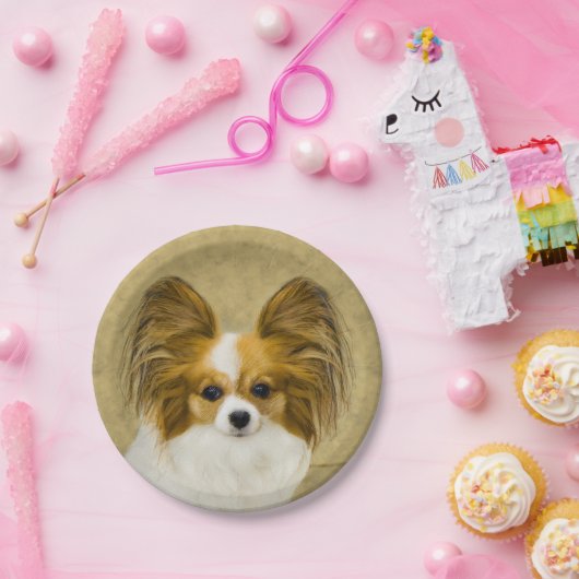 Papillon (Hound Tri) schilderen - Oorspronkelijke  Papieren Bordje (Feest)