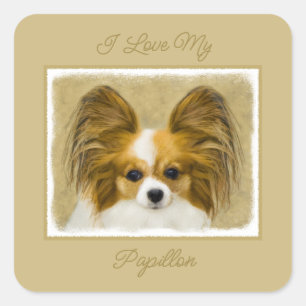 Papillon (Hound Tri) schilderen - Oorspronkelijke Vierkante Sticker