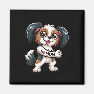 Papillon I Love Mom Funny Dog Tattoo Magneet