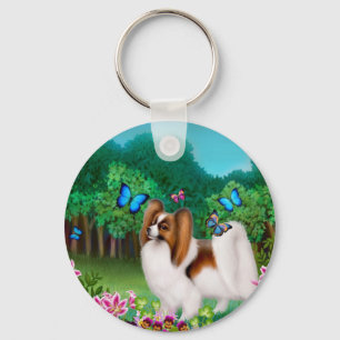 Papillon in de tuin sleutelhanger