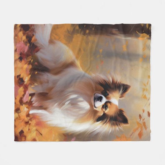 Papillon in Herfstbladeren Herfst Inspire Fleece Deken (Voorkant (Horizontaal))