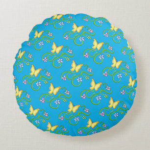 Papillon jaune avec fleurs de printemps Coussin ro
