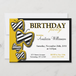 Papillon jaune et noir et blanc Invitations d'anni