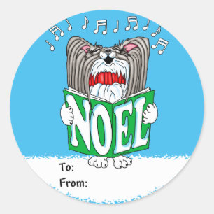 Papillon KerstCaroler BW Ronde Sticker