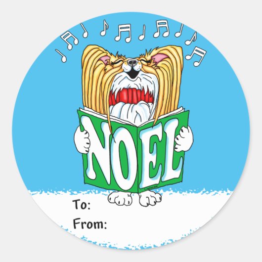 Papillon KerstCaroler RW Ronde Sticker (Voorkant)